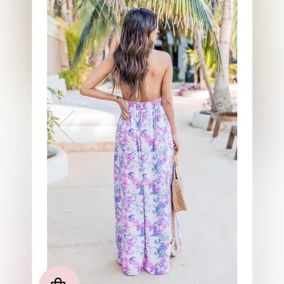 Pink Lily Floral Maxi Dress - Pink and Blue - Picture 8 of 9
